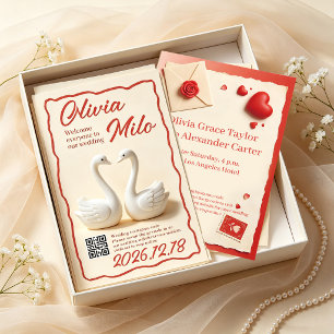 Convites casamento de cisnes brancos de argila 3D fofos