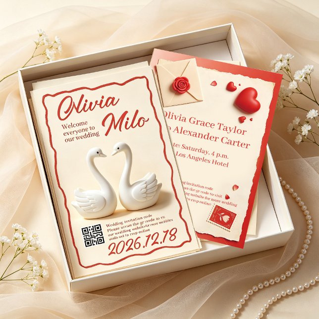 Convites casamento de cisnes brancos de argila 3D fofos (Criador carregado)