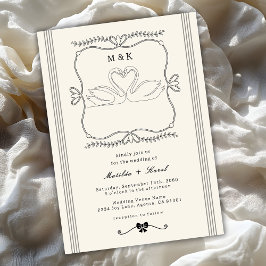 Convites Casamento de Cisnes Desenhados à Mão Vintage Monog