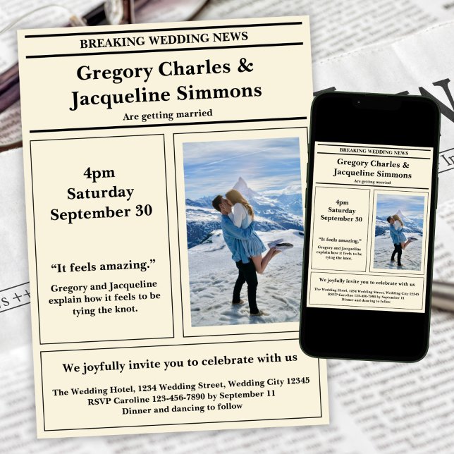 Convites Casamento de Citação de Fotos do Jornal Retroativo (Criador carregado)