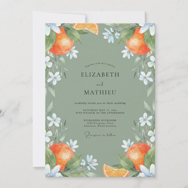 Convites Casamento de Citrino Zesty Verde Salvia (Frente)