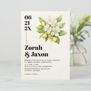 Convites Casamento de Citros Amarelos Florais com Lemon e M