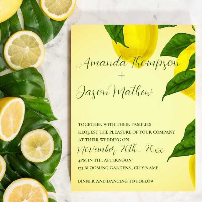 Convites Casamento de Citros Amarelos Limão Bonito Brilho (Lemon Pretty Bright Yellow Citrus Wedding Invitation)