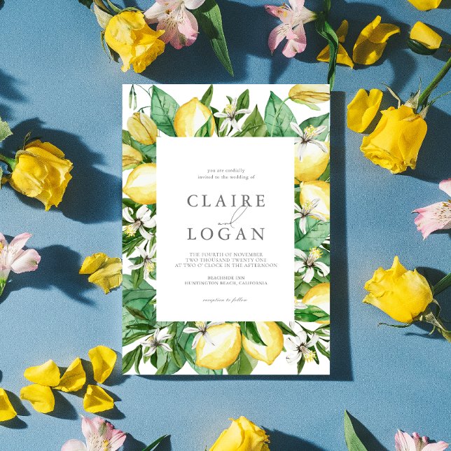 Convites Casamento de Citrus Lemon Floral Watercolor (Criador carregado)