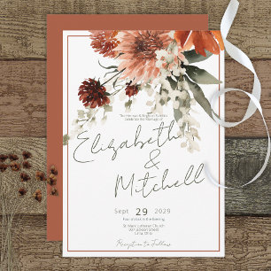 Convites Casamento de Clay Rustic Terracotta Rust Flowers