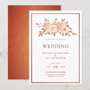 Convites Casamento de Cobre Floral de Autumn Watercolor