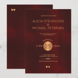 Convites Casamento de cobre metálico vermelho-escuro clássi
