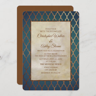 Convites Casamento de Cobre Teal Elegante