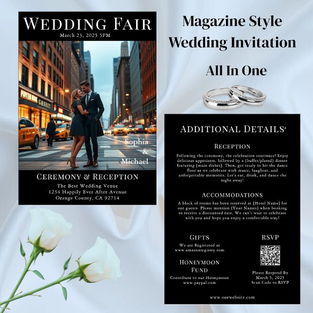 Convites Casamento de Cobrir na cidade (Magazine Cover Wedding in the City Invitation All in One)