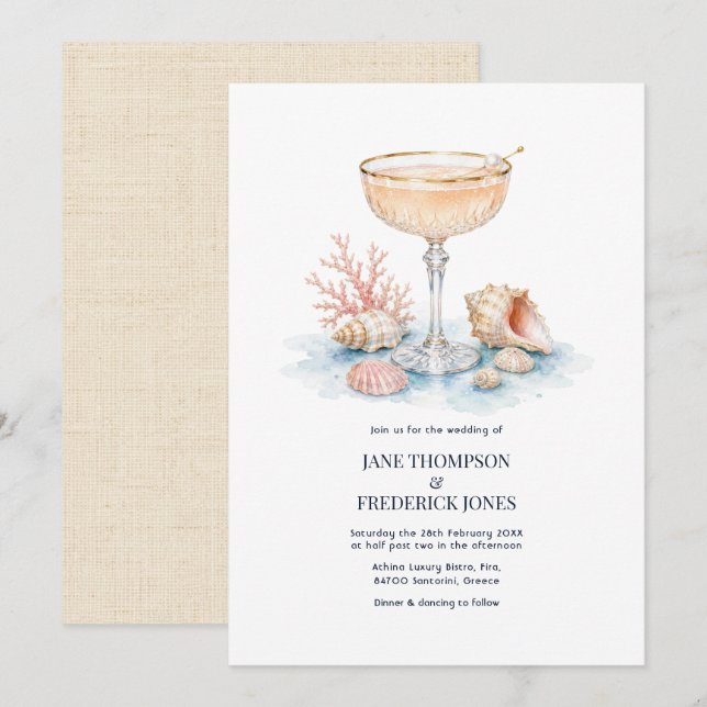 Convites Casamento de Cocktail de Champanhe com Estilo Cost (Frente/Verso)