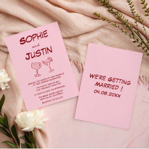 Convites Casamento de Cocktail Minimalista Rosa Moderno