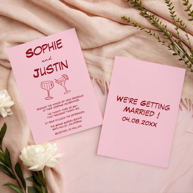Convites Casamento de Cocktail Minimalista Rosa Moderno (Criador carregado)