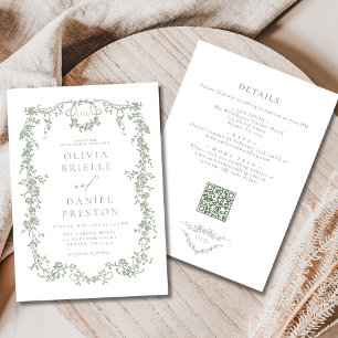 Convites Casamento de Código de QR Verde Tudo em Um Sábio V
