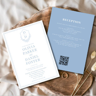 Convites Casamento de Código QR Azul com Tudo em Um Crest D
