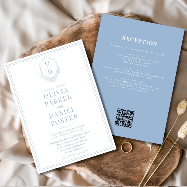 Convites Casamento de Código QR Azul com Tudo em Um Crest D (Criador carregado)