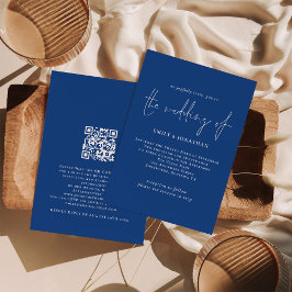 Convites Casamento de Código QR Azul de Script Elegante