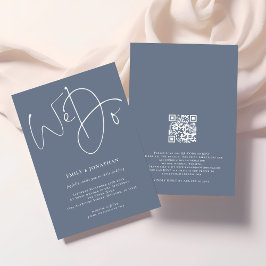 Convites Casamento de Código QR Azul Dusty De Manuscrito Mi