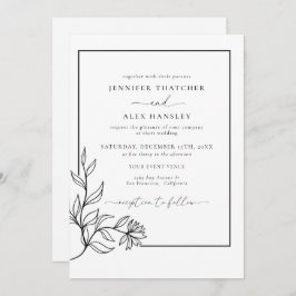 Convites Casamento de Código QR Botânico Branca Moderna a P