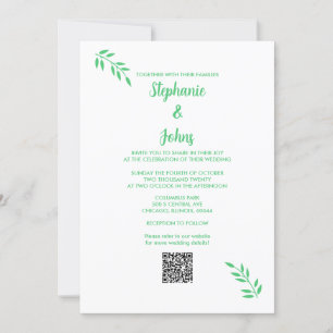 Convites Casamento de Código QR Branco do Script Leaf Verde