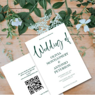 Convites Casamento de Código QR Branco e Verde Simples Mode