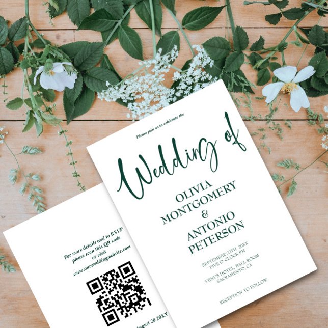 Convites Casamento de Código QR Branco e Verde Simples Mode (Criador carregado)