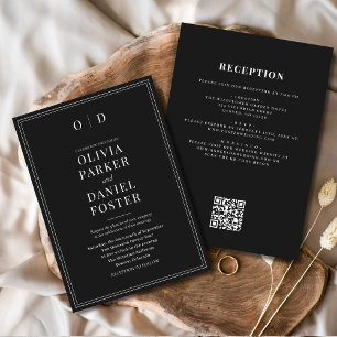 Convites Casamento de Código QR - Branco preto minimalista