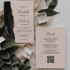 Convites Casamento de Código QR com Blush de Blush de Rosa