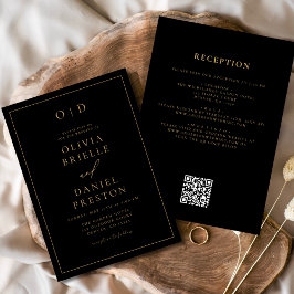 Convites Casamento de Código QR com Preto Minimalista Doura
