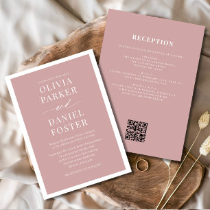 Convites Casamento de Código QR com Rosa cor-de-rosa