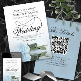 Convites Casamento de Código QR com Script de Rosa Azul Ele