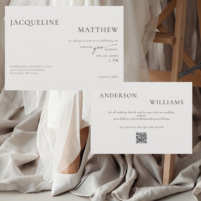 Convites Casamento de Código QR Contemporâneo para sempre (Criador carregado)