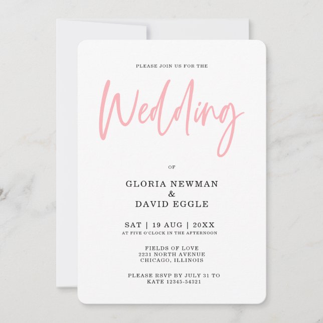 Convites Casamento de Código QR Cor-de-rosa-Blush Moderno M (Frente)