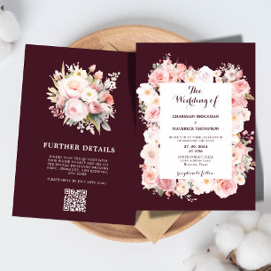 Convites Casamento de Código Qr - Cor-de-Rosa Floral Elegan