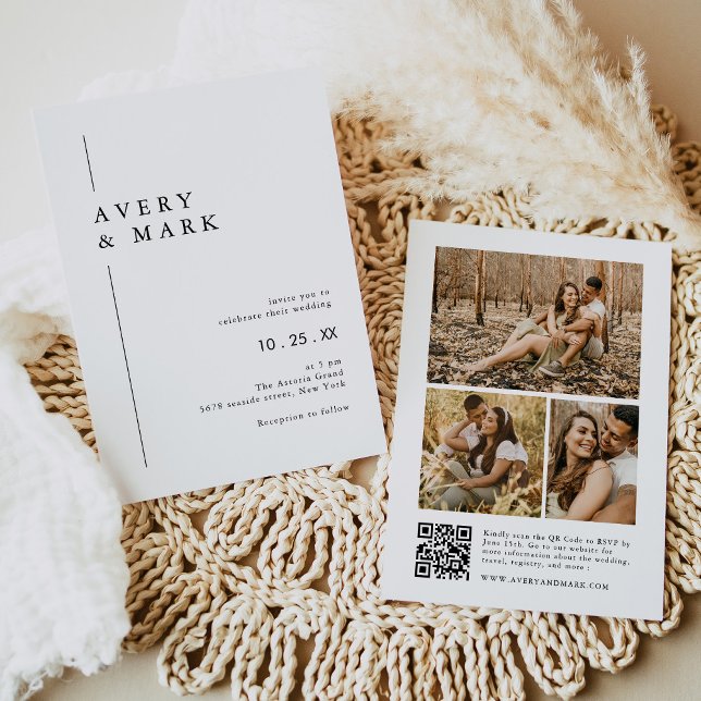 Convites Casamento de Código QR da Colagem de Fotos Moderna (Criador carregado)