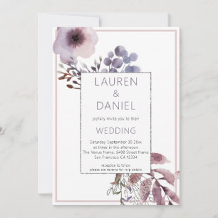 Convites Casamento de Código QR das Folhas Roxas Florais