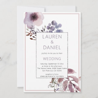 Convites Casamento de Código QR das Folhas Roxas Florais