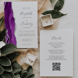 Convites Casamento de Código QR de Agato de Prata Roxo Mode