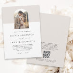 Convites Casamento de código QR de Arch de Fotografia Mínim<br><div class="desc">Simples com o estilo mínimo moderno, este elegante convite de casamento apresenta um modelo de fotografia de arco para personalizar com a sua foto selecionada. Dois tons neutros de bege claro e branco adicionam estilo simples a este convite. Um emparelhamento de fontes elegante inclui uma combinação de fontes serif com...</div>