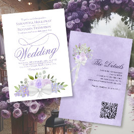 Convites Casamento de Código QR de Buquê Floral de Lavanda 