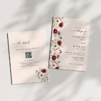 Casamento de Código QR de Burgundy Wildflower