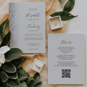 Convites Casamento de Código QR de Cinzas Claras de Lata Mo