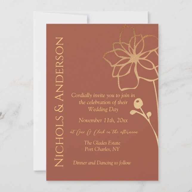 Convites Casamento de Código QR de Cobre e Dourado Foto (Frente)
