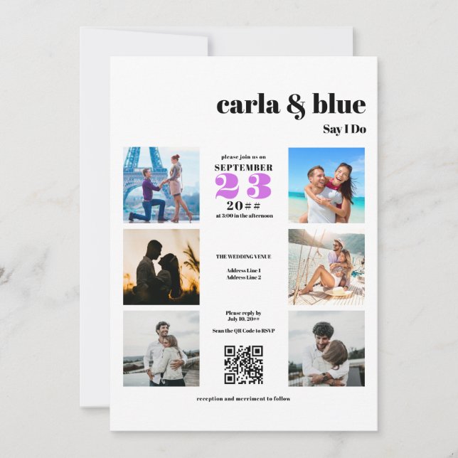 Convites Casamento de Código QR de Colagem de Foto do Chic  (Frente)