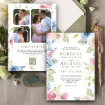 Convites Casamento de Código QR de Colagem de Foto Floral d<br><div class="desc">Surpreenda seus convidados com este elegante convite para casamento,  com lindas flores e tipografia moderna,  com o Código QR para RSVP online. Basta adicionar os detalhes do seu evento neste modelo fácil de usar e adorar este cartão com as suas fotografias favoritas para o tornar um convite único.</div>
