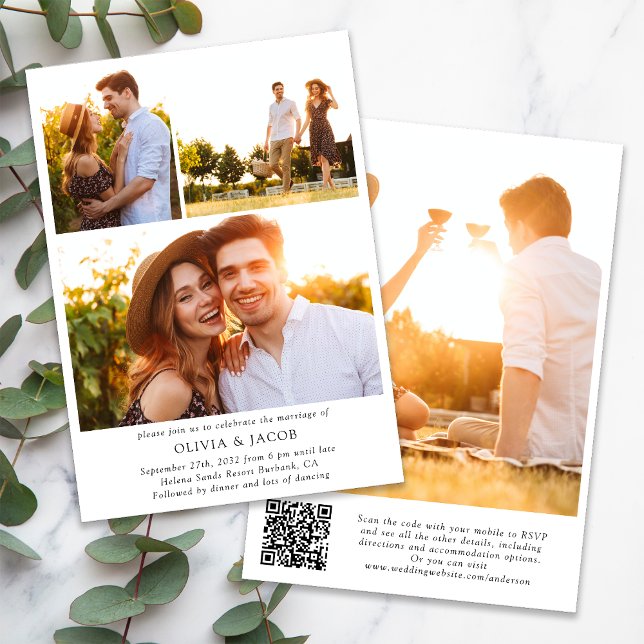Convites Casamento de Código QR de Colagem de Foto Minimali (Criador carregado)