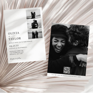 Convites Casamento de Código QR de Colagem de Fotos Clássic