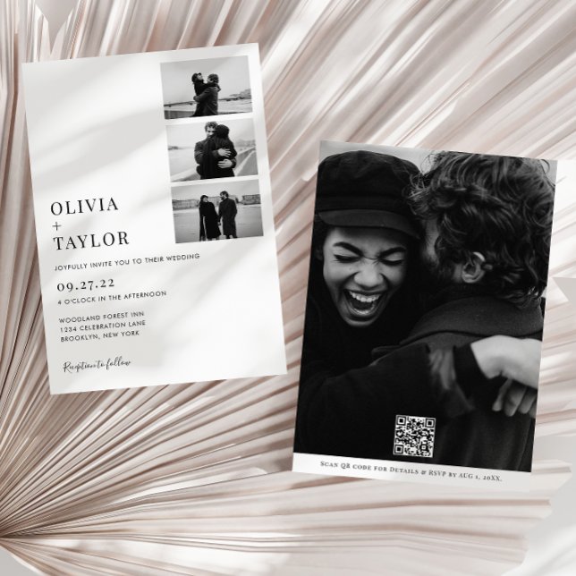 Convites Casamento de Código QR de Colagem de Fotos Clássic (Criador carregado)