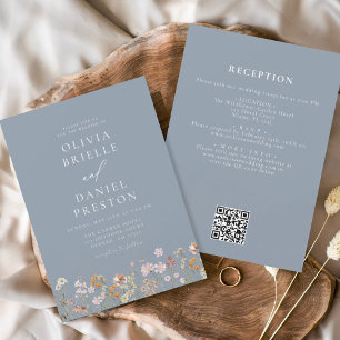 Convites Casamento de Código QR de Dusty Blue All in One Wi