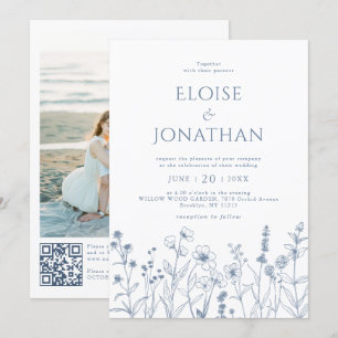 Convites Casamento de Código QR de flor selvagem minimalist