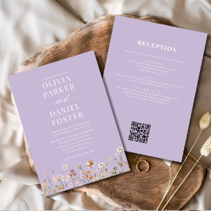 Convites Casamento de Código QR de Flor Selvagem Roxo